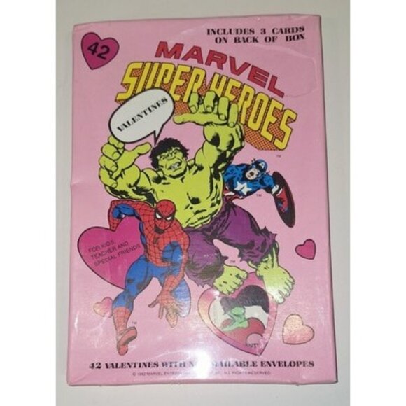Vtg 1992 Marvel Heroes Valentines Cards New 42 Grand Award  USA Hulk Thor Spider - Picture 1 of 11